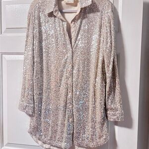 Sequin Button-Up Shirt